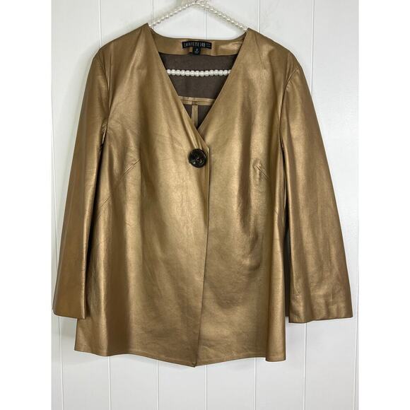 Lafayette 148 New York Lightweight 100% Leather Gold/Bronze Jacket Size 12 - Picture 1 of 8